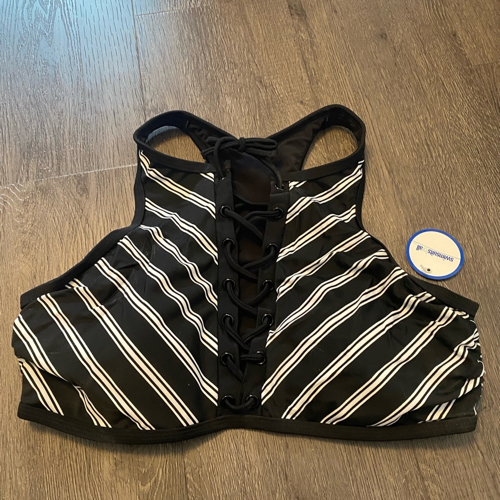 Lace up Black and white stripe swim top